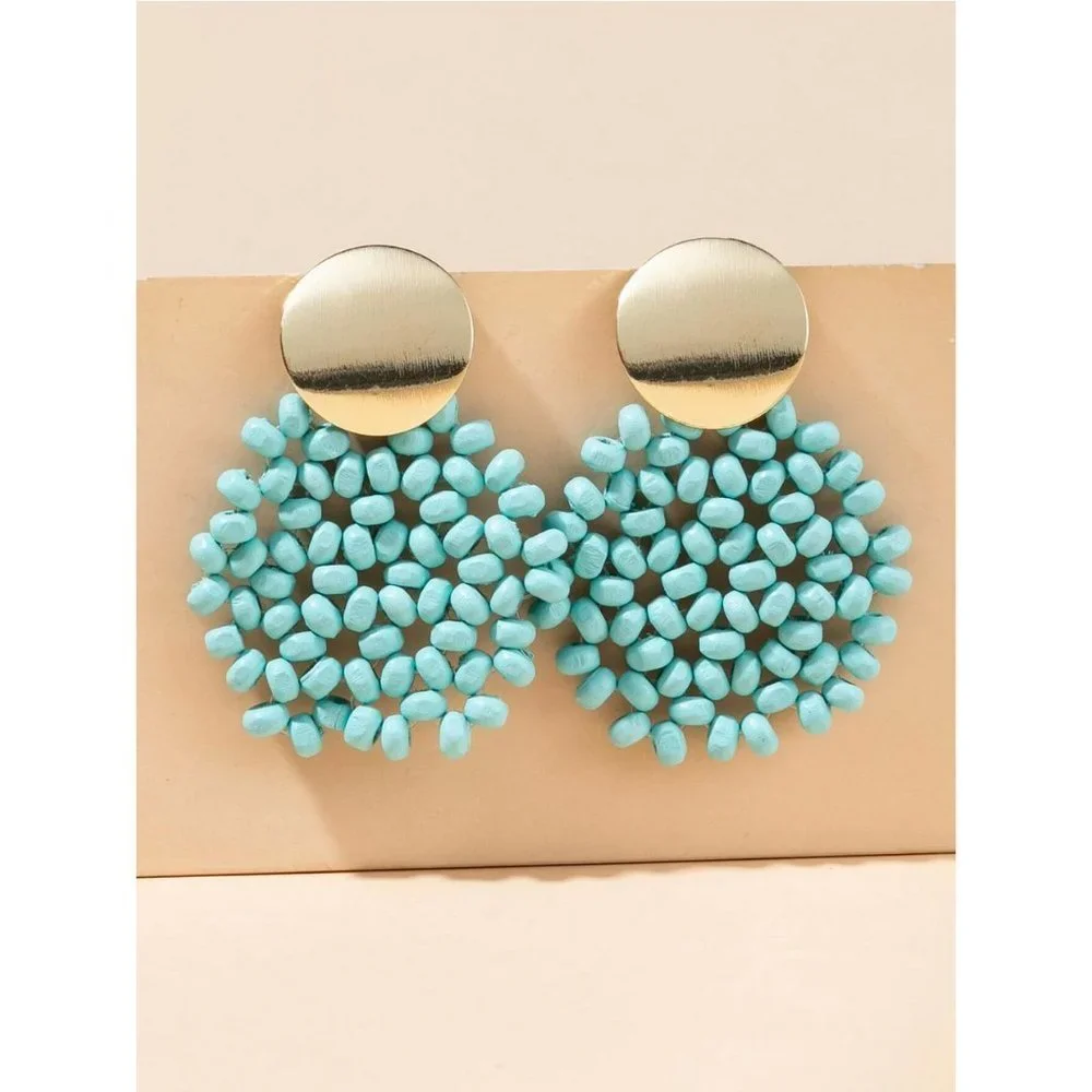 Blue Womens Bead Decor Drop Earrings - Picture 3 of 3